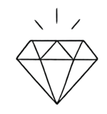 Eine einfache Illustration eines Diamanten mit leuchtenden Strahlen darüber