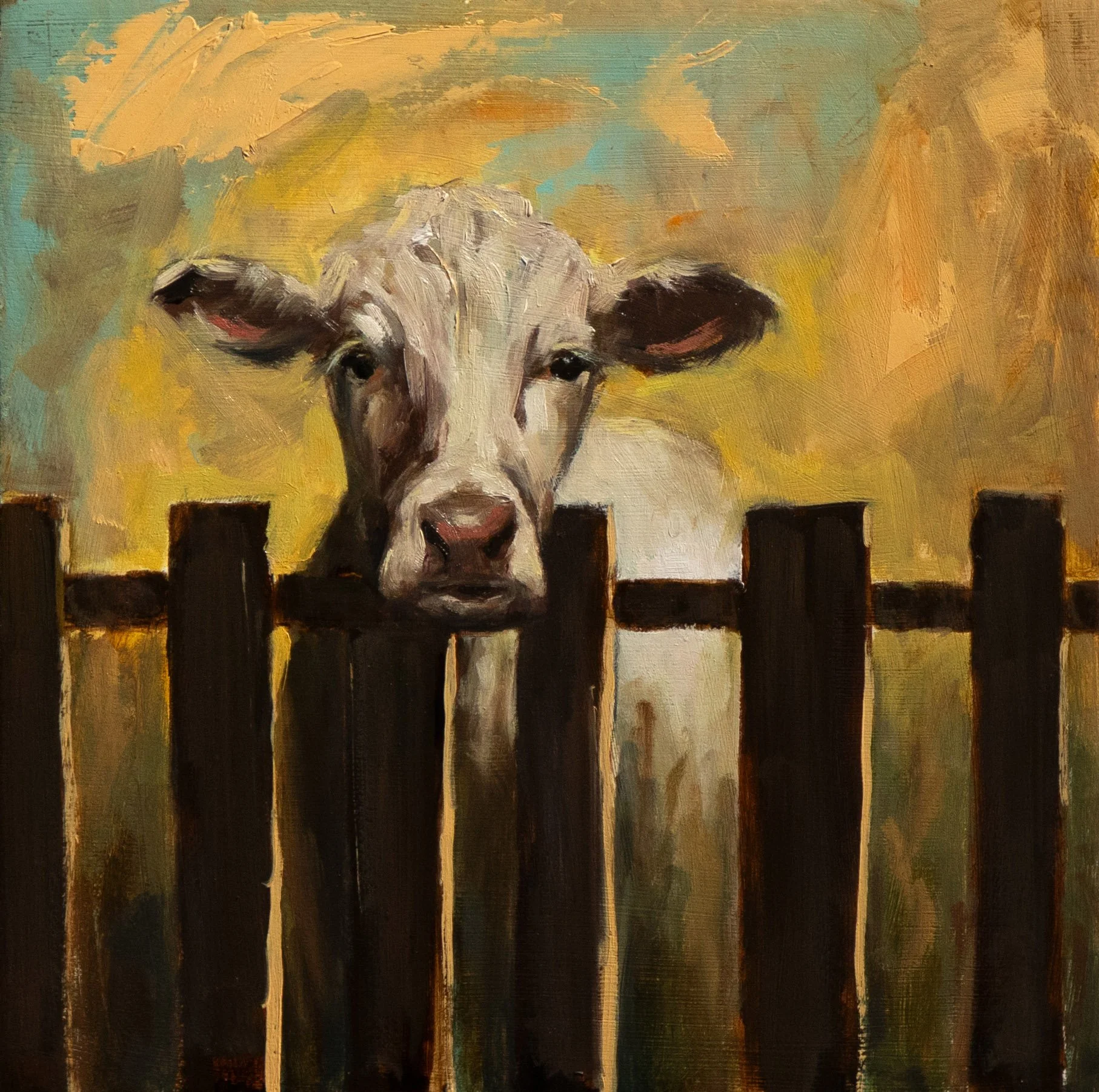 Checking On the Neighbors - Oil on Panel (8x8)