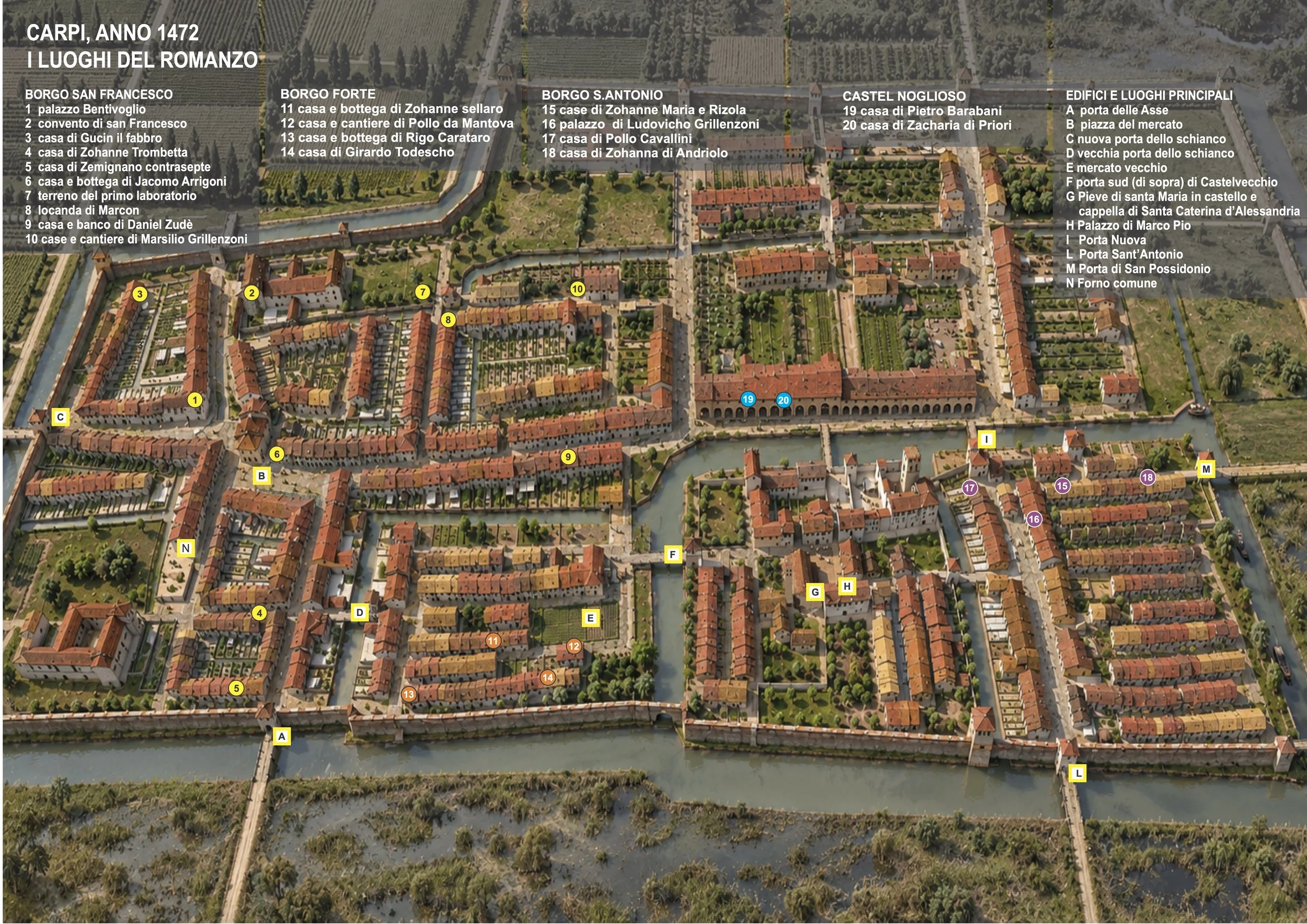 Carpi, anno 1472: i luoghi del romanzo