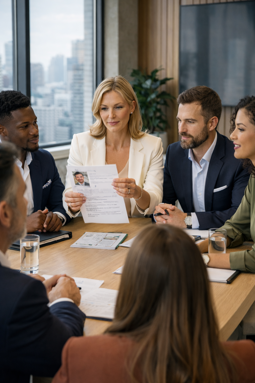 Cabinet de recrutement analysant le profil d’un candidat lors d’une décision de recrutement stratégique
