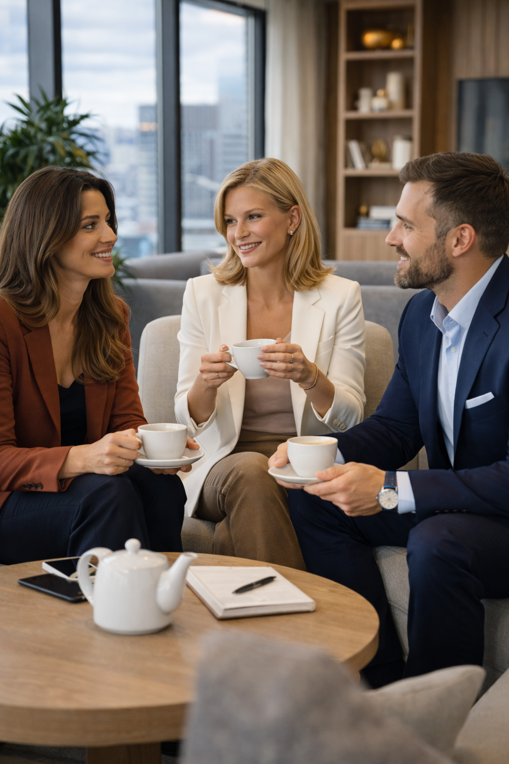 Cabinet de recrutement échangeant avec des dirigeants sur les décisions humaines et les pratiques de management