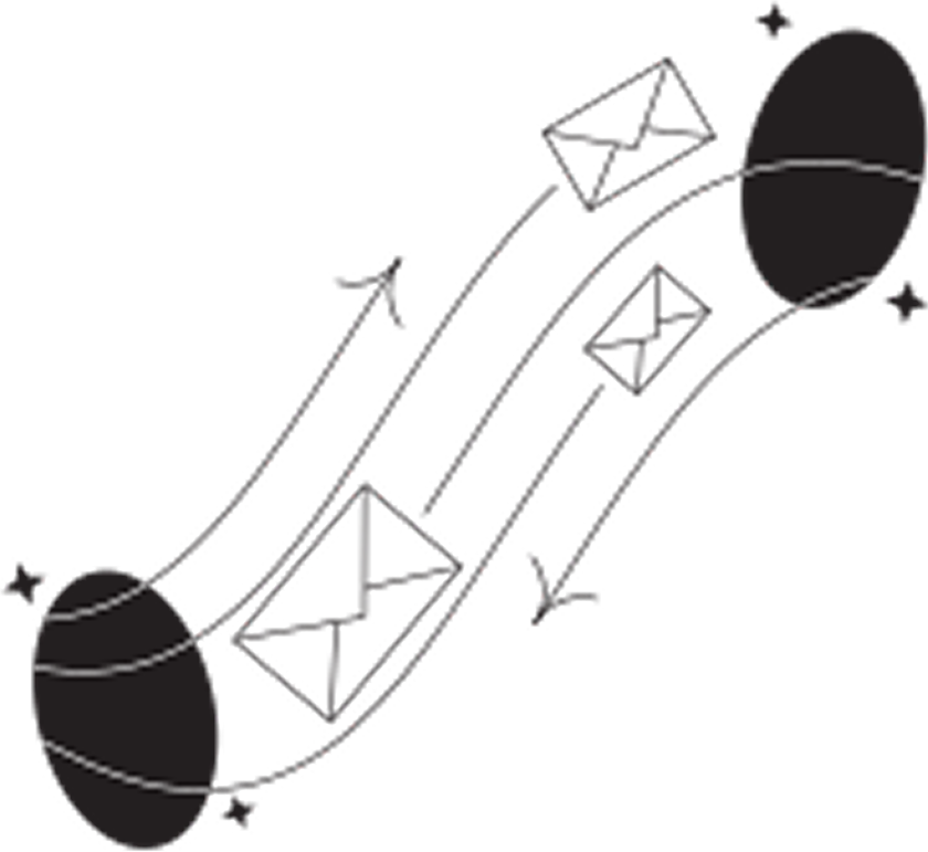 Digital illustration of an email character with envelopes, a mouse, and web elements.
