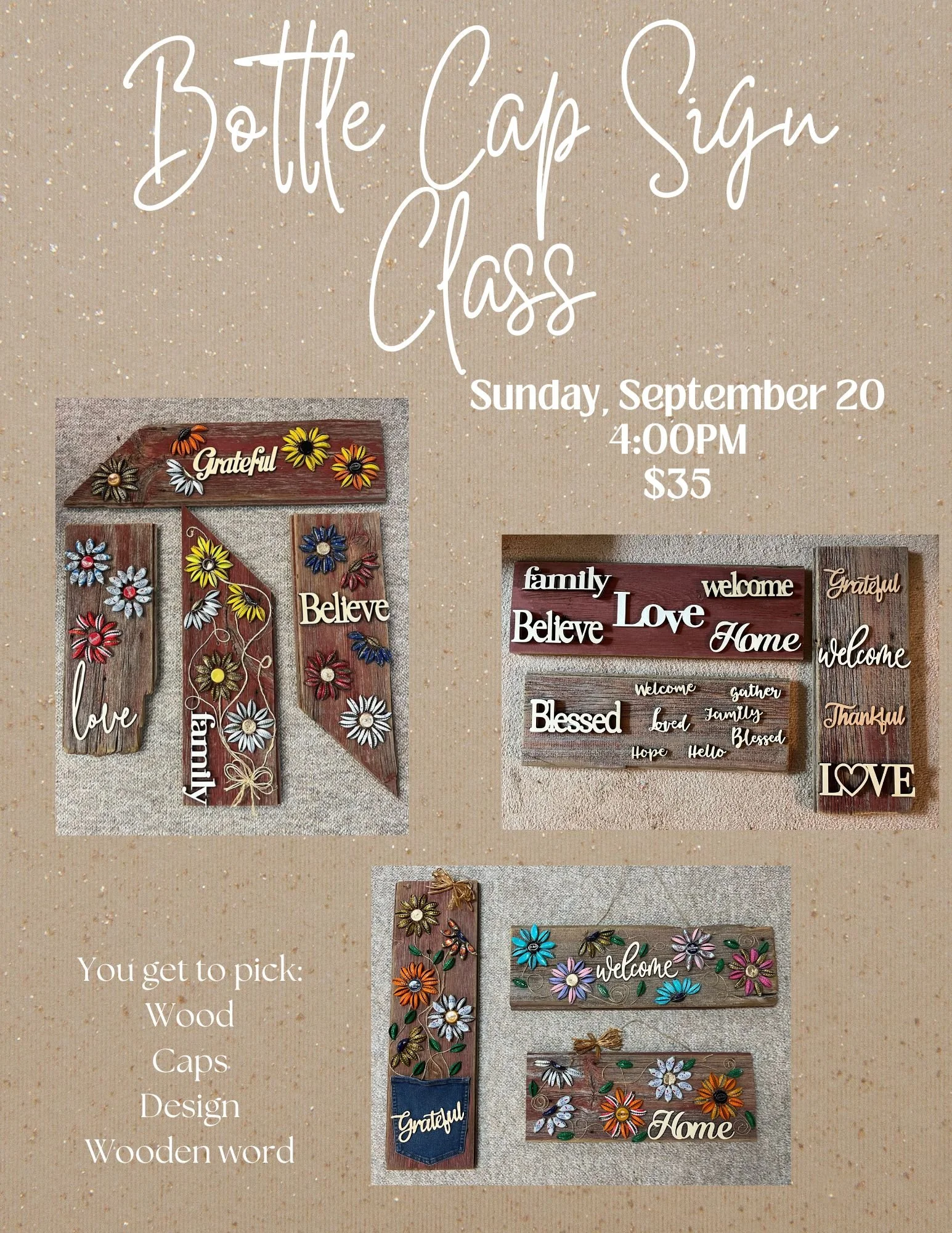 Bottle Cap Sign Class - September 20