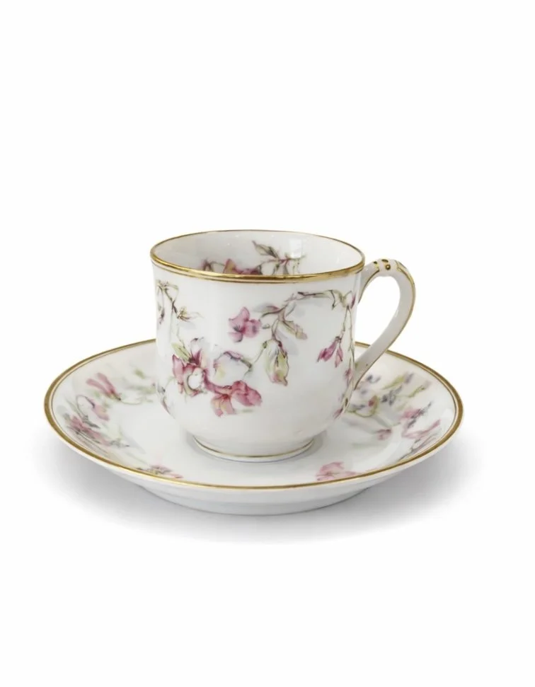 Vintage Haviland Limoges Floral Teacup & Saucer – Hand-Painted Porcelain with Gold Trim - 3" Cup