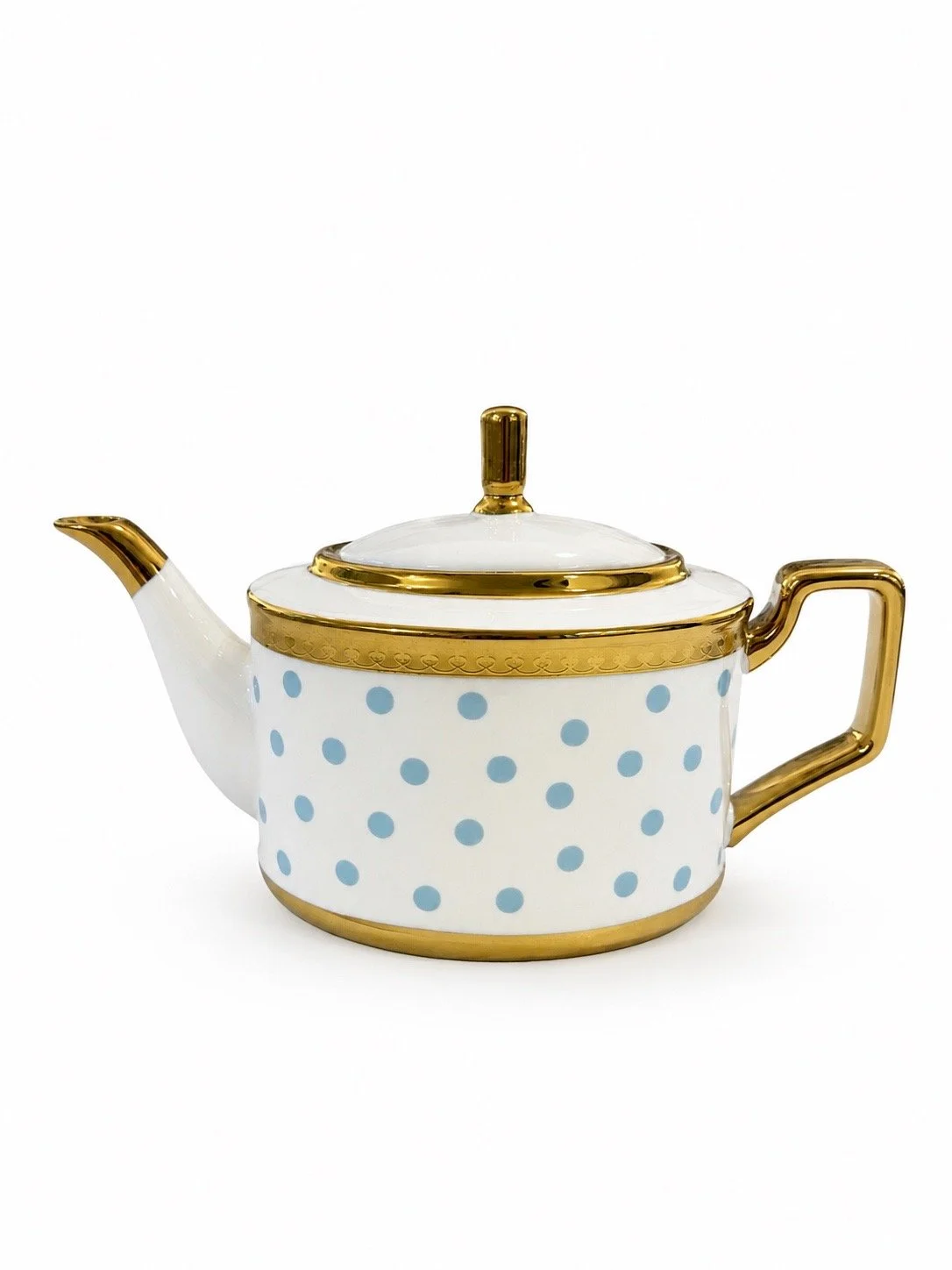 Vintage Style Almeria Collection White & Gold Polka Dot Porcelain Teapot