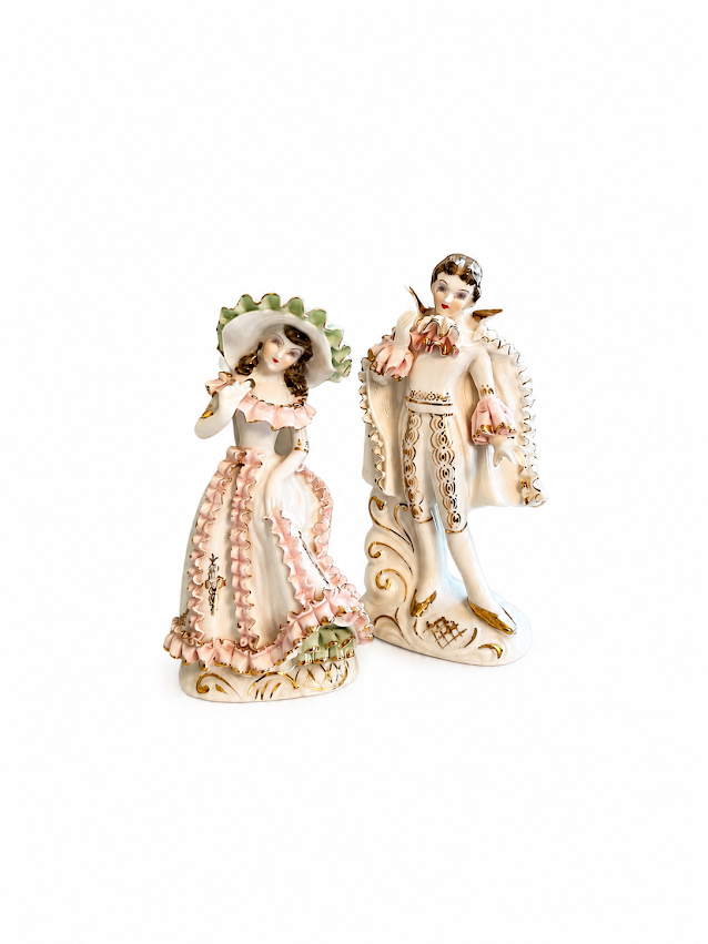Vintage Thames Porcelain Figurine Pair – Victorian Couple – Hand Painted