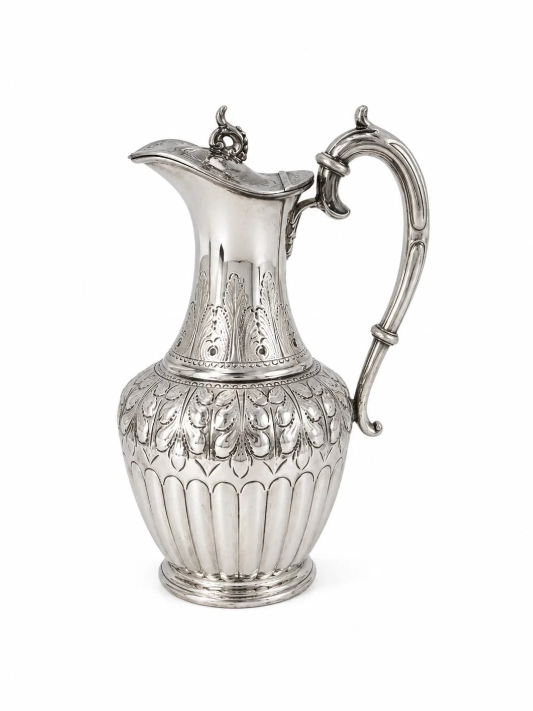 Vintage Silver-Plated Water Pitcher / Ewer – Ornate Repoussé Floral Design