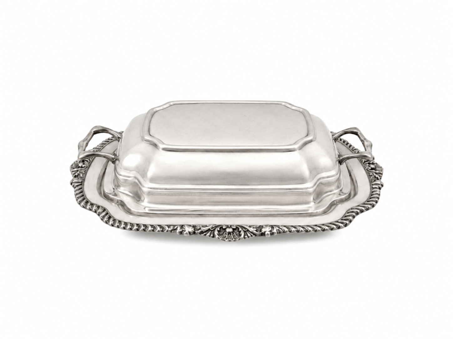 Vintage Silver-Plated Covered Butter Dish / Serving Dish with Tray