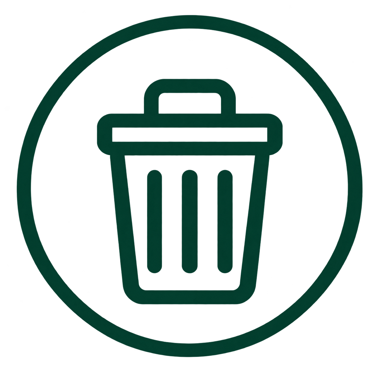 Dark green bin icon representing specialist cleaning and waste removal services for probate properties.