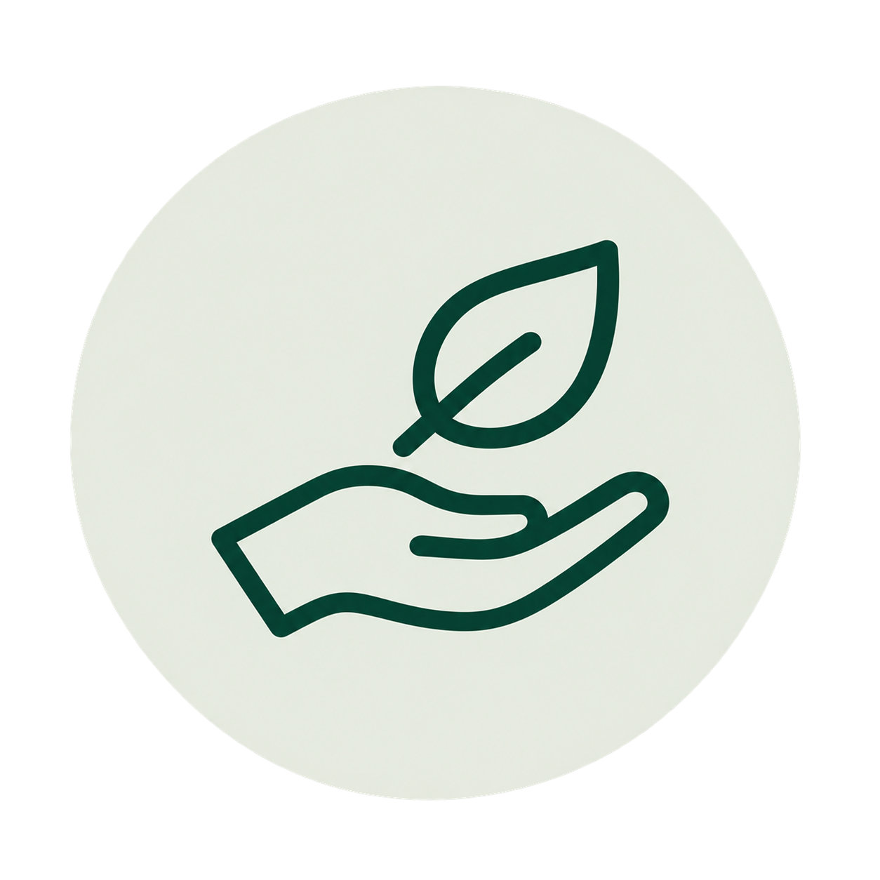 Dark green hand and leaf icon representing a sensitive and discreet approach to probate house clearance.