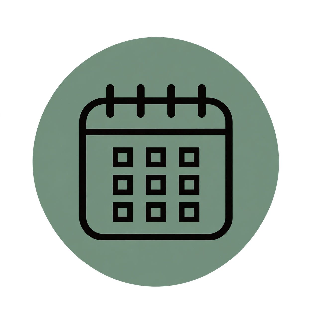 Property maintenance calendar icon in sage green and black