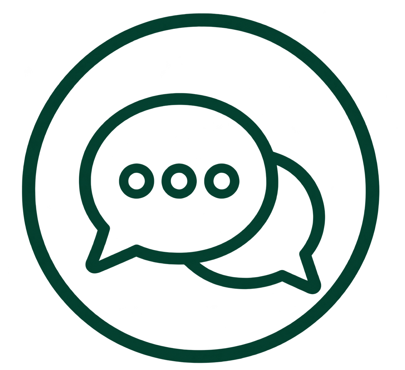 Dark green speech bubble icon representing clear communication for probate property services.