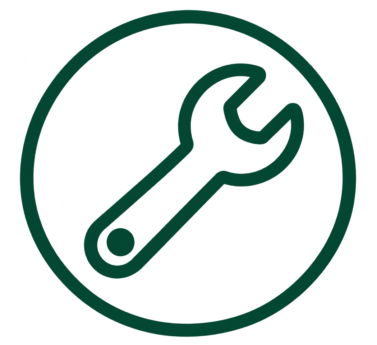 Dark green spanner icon representing property care and maintenance services.