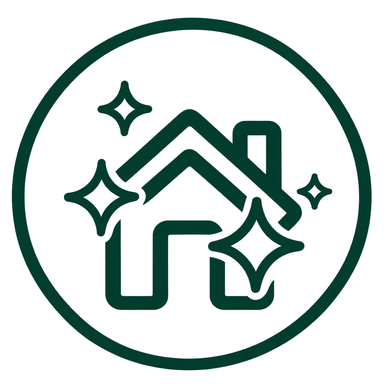 Dark green sparkling house icon representing deep cleaning services for probate properties.
