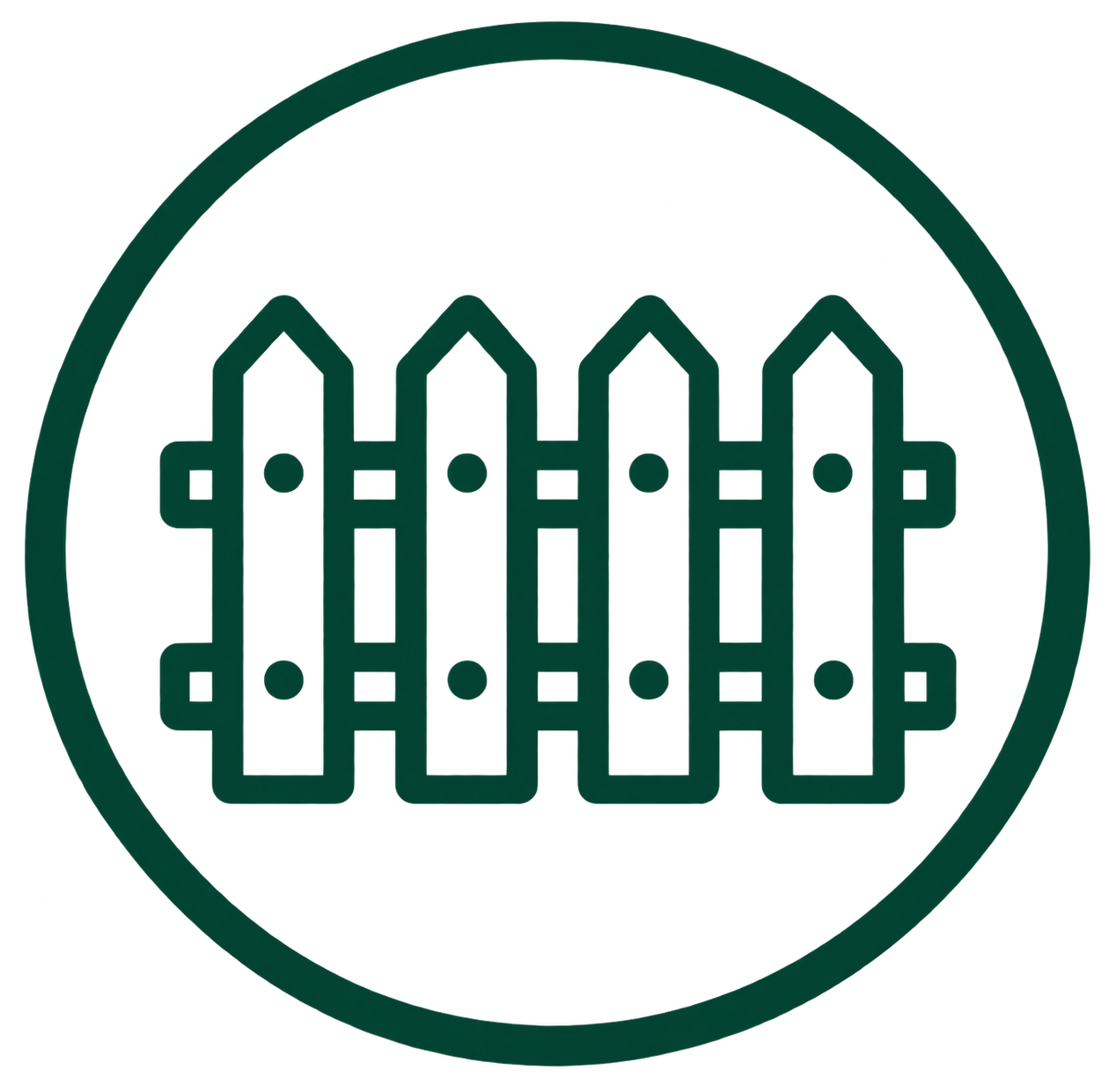 Dark green fence icon representing paths, patios and property boundaries maintenance.