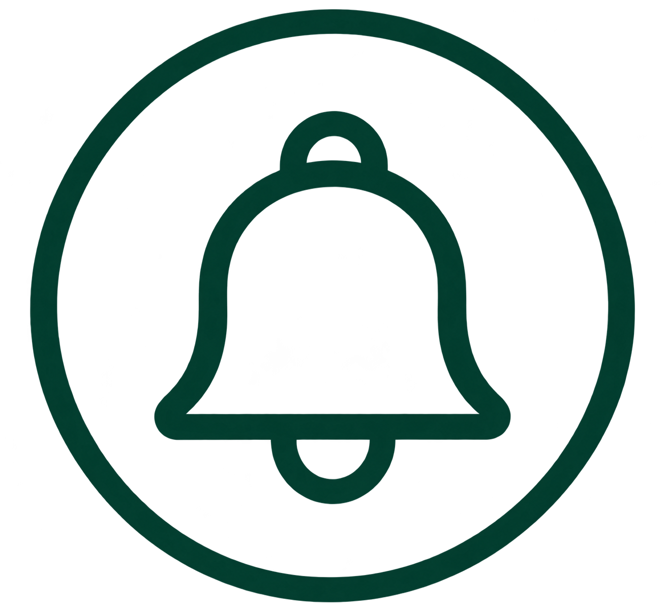 Dark green bell icon representing peace of mind and regular updates for probate property services.