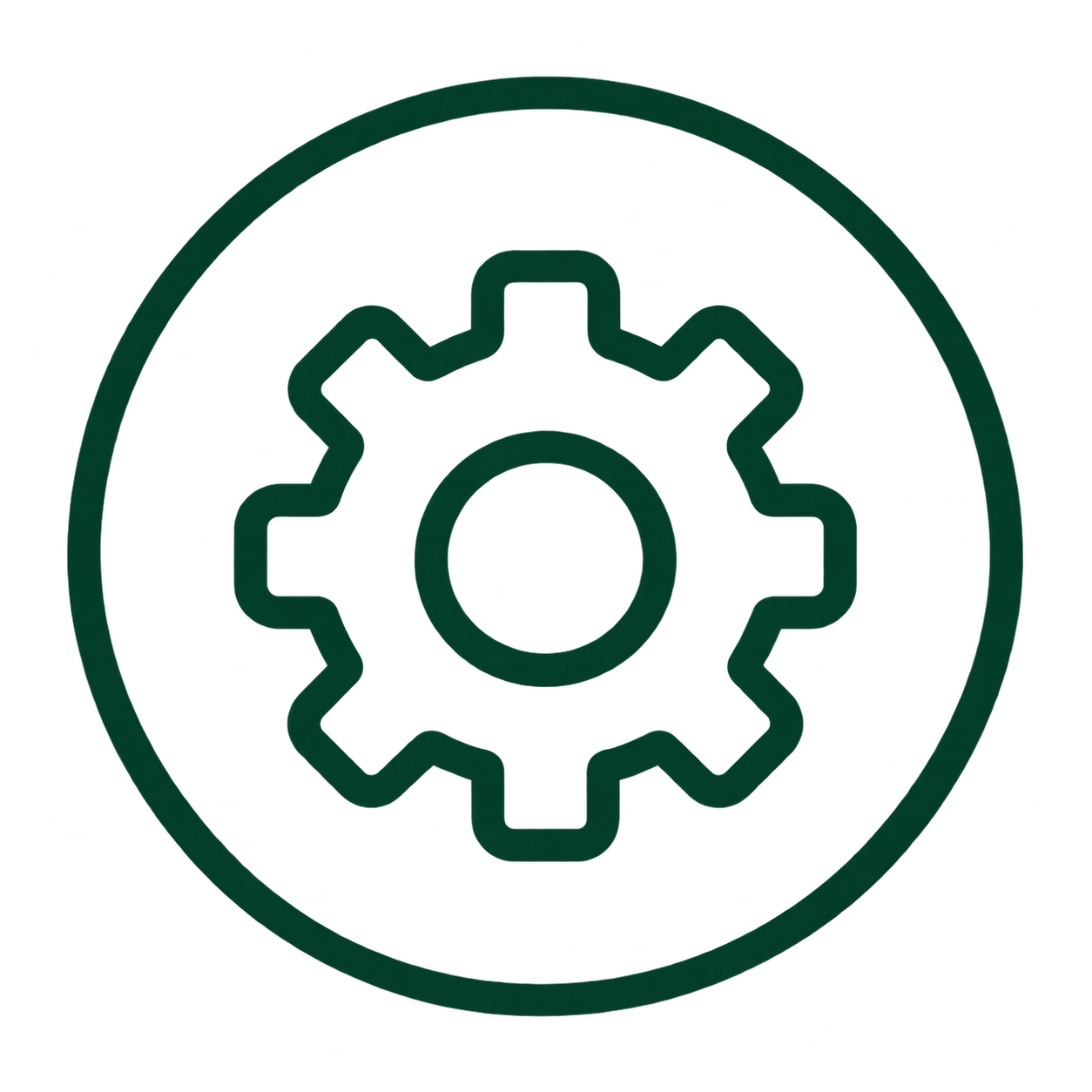 Dark green gear icon representing tailored probate property maintenance services.