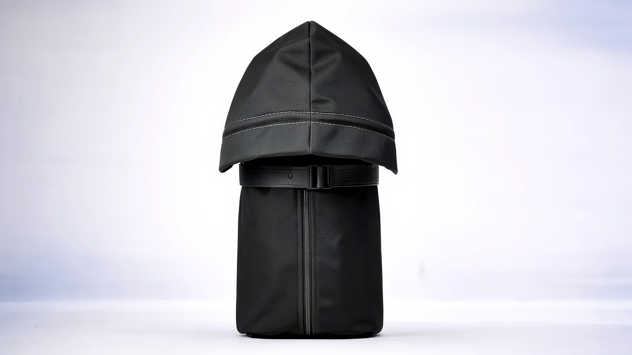 AFTERTIDE system folded and secured using hood and belt carry structure