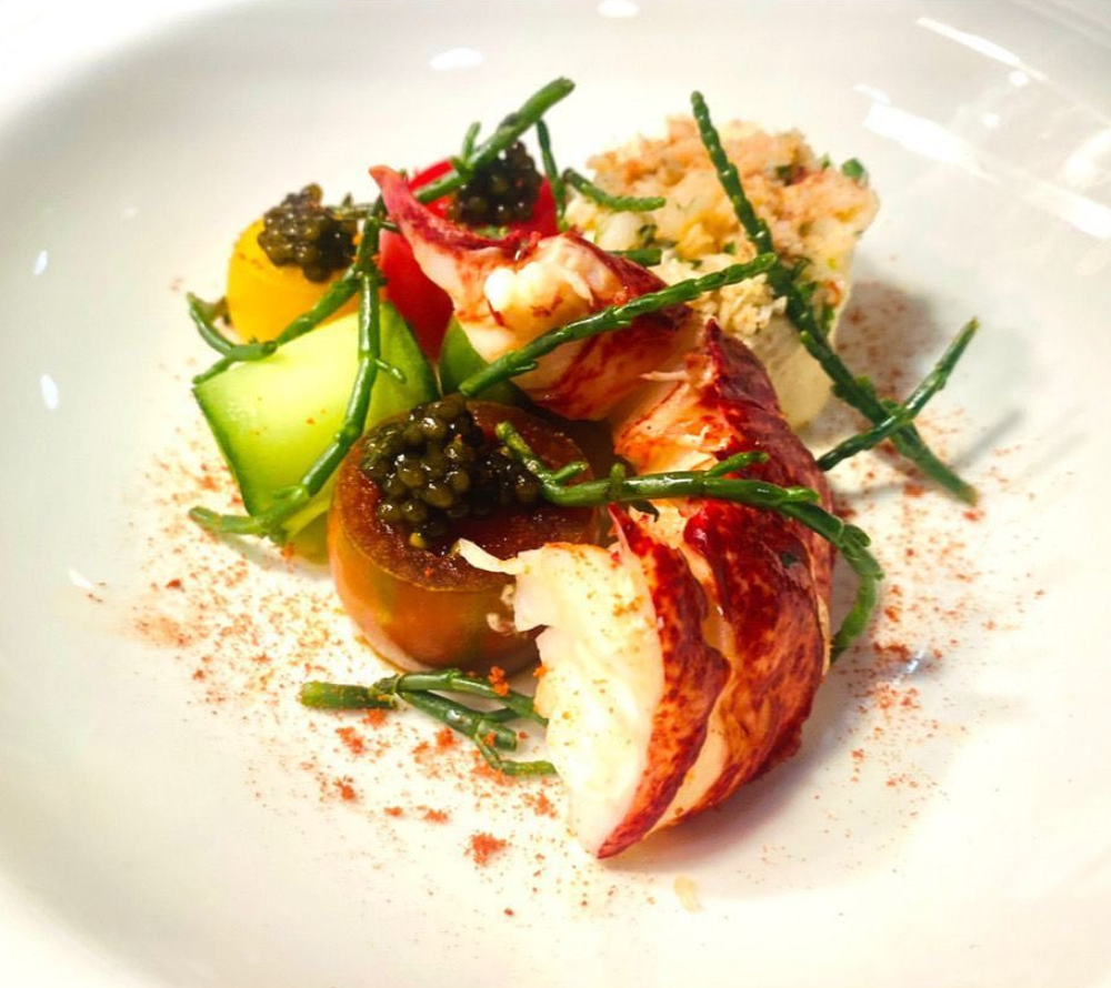 Sardinian Lobster, Lobster Bisque Mousseline, Royal Black Caviar, Heirloom Tomatoes, Pickled Samphire Finished at the table with Tomato Consomé
