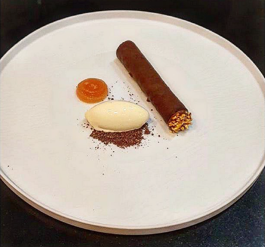 Chocolate Orange Cigar & Whisky Old Fasioned Ice Cream With Blood Orange Gel