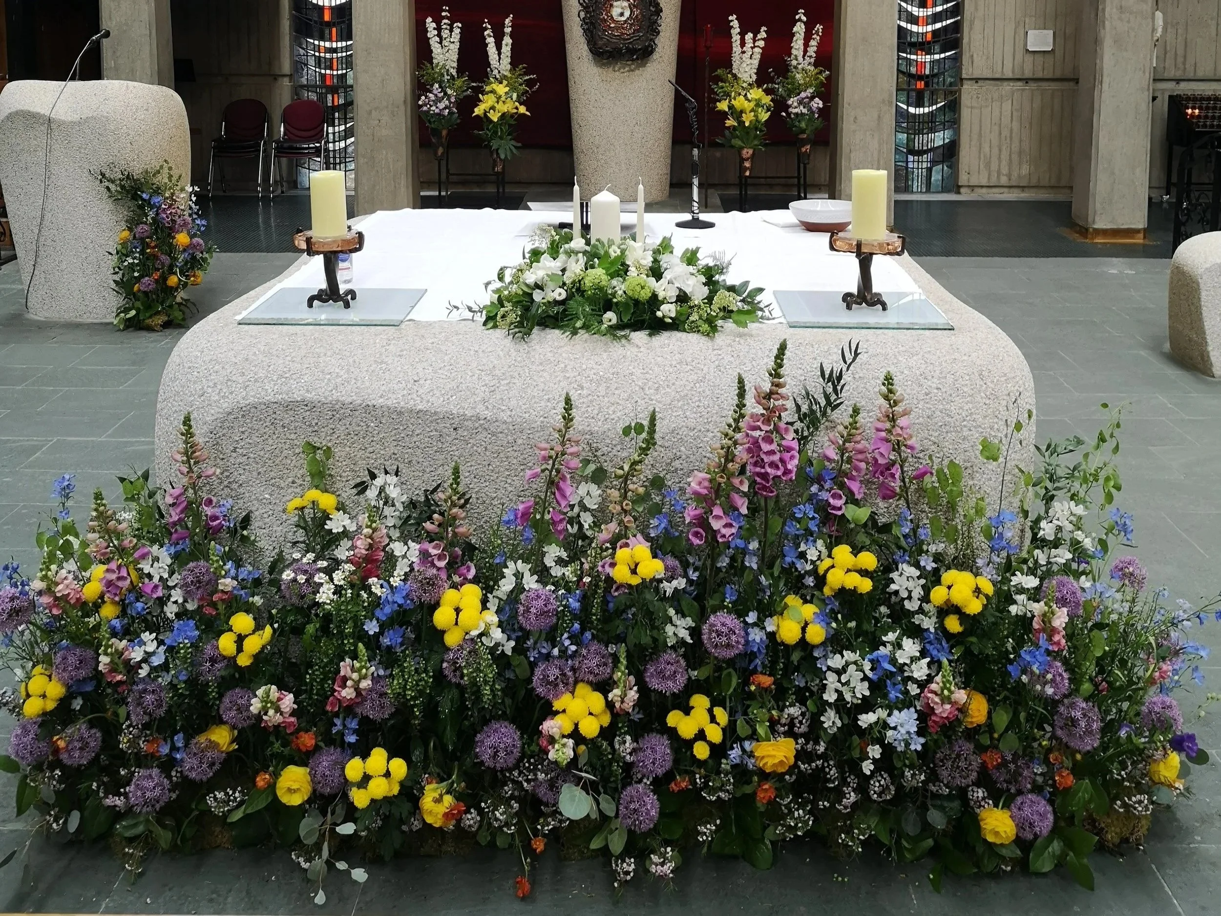 Meadow style Alter arrangement by Betty - The florist by the sea (previously Lulabelle)