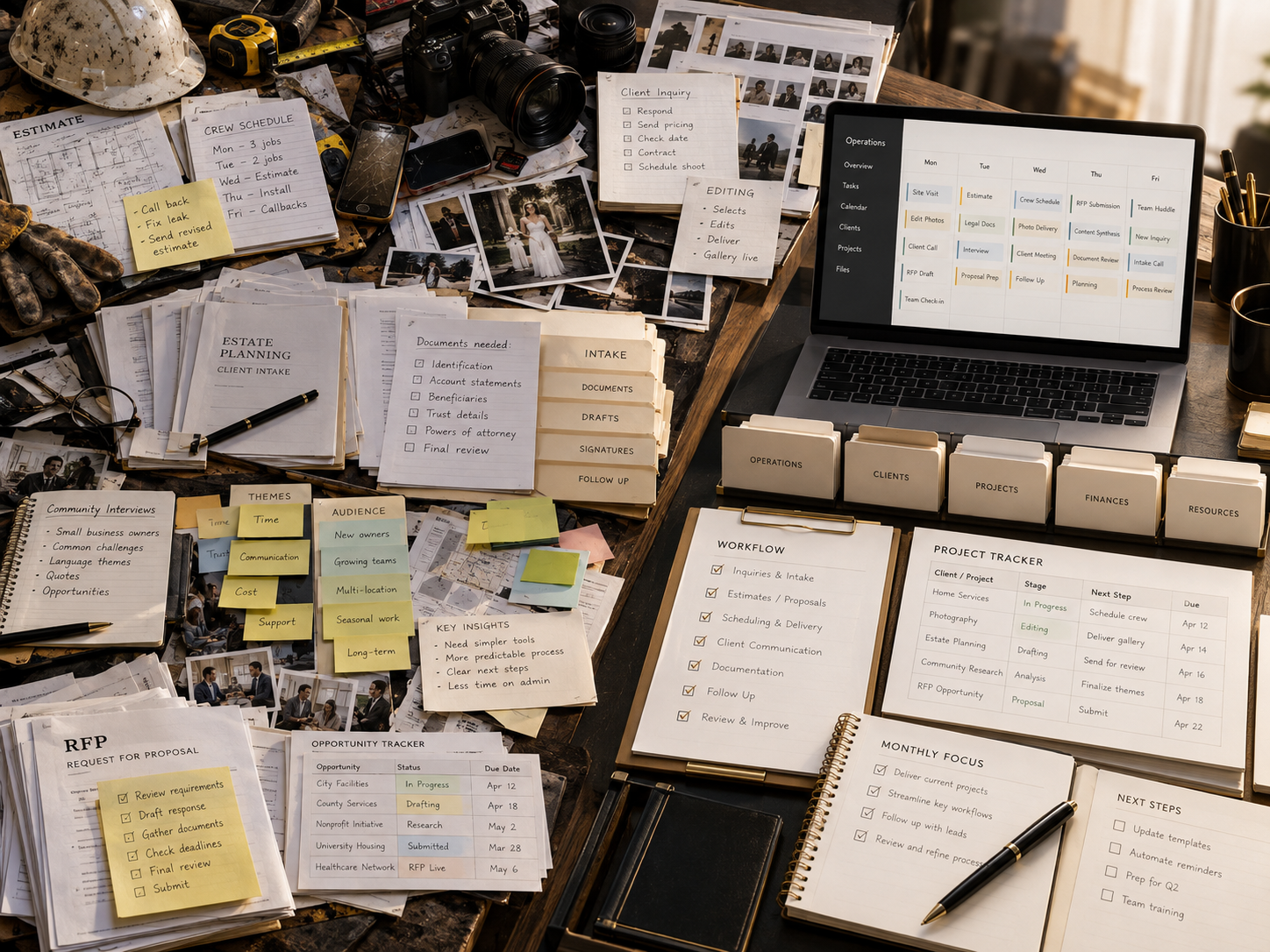 InsideOut Strategic Growth Co. has worked with legal aid services, contractors, photographers, and more solo entrepreneurs who need help organizing their operations