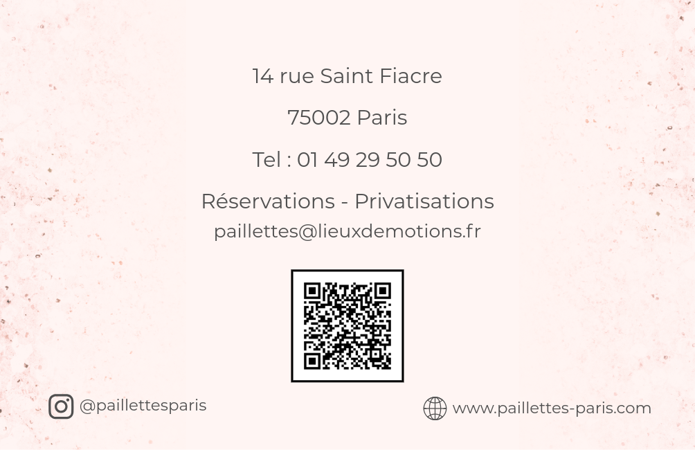 Carte de visite avec adresse, téléphone, email, QR code, et réseaux sociaux