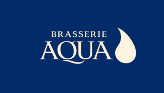 Logo de la brasserie Aqua avec un fond bleu et une goutte d'eau