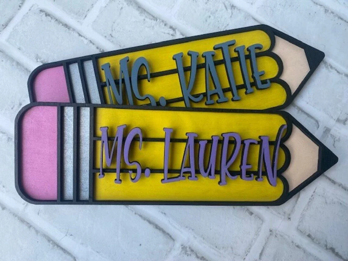 Personalized Layered Teacher Pencil Sign