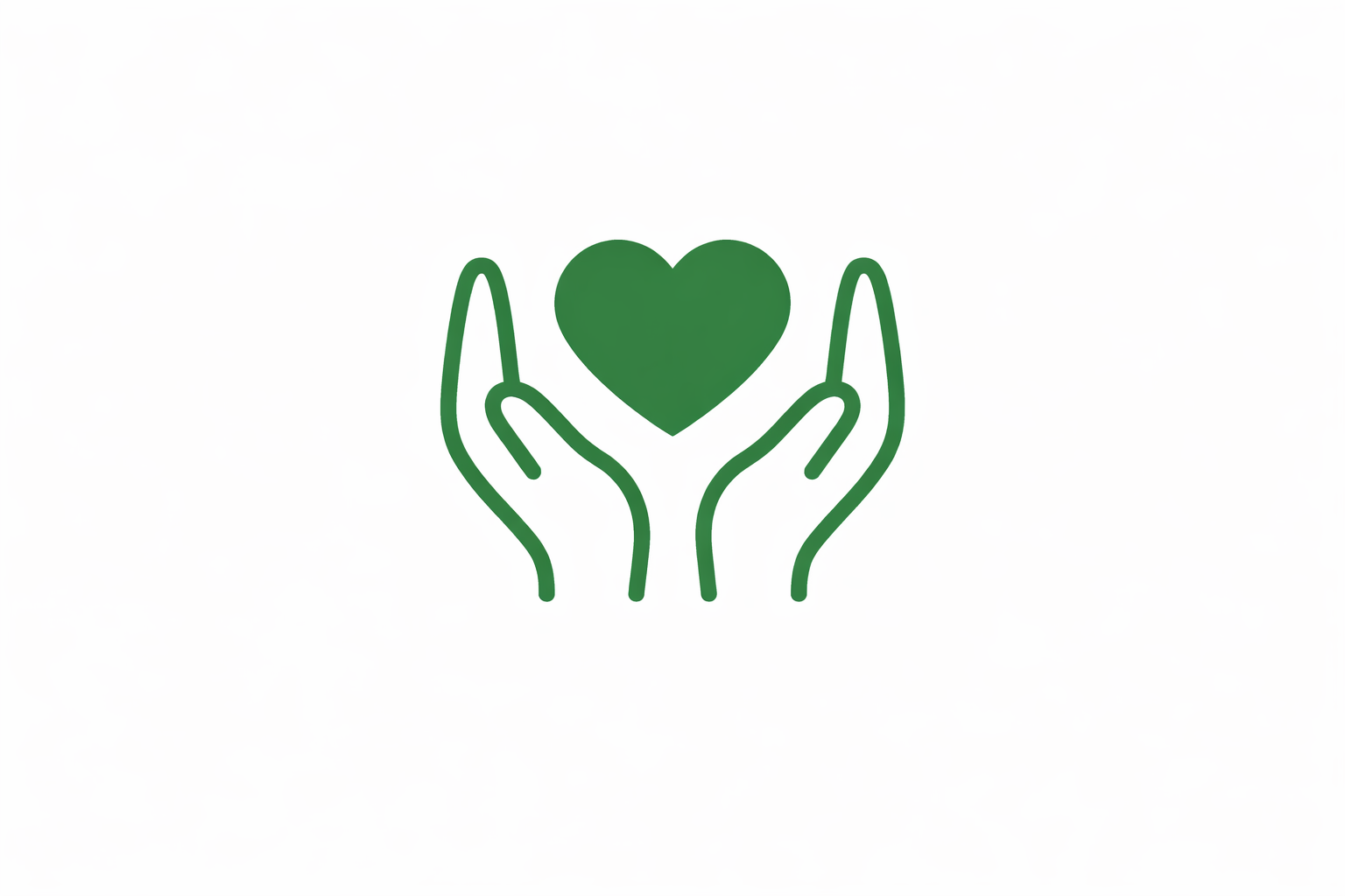 Two hands holding a green heart.