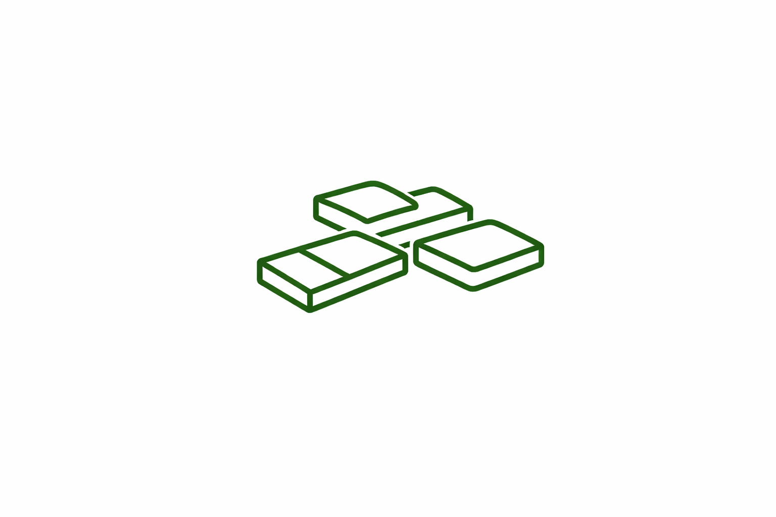 Green outline illustration of four building blocks or tiles arranged on a white background.