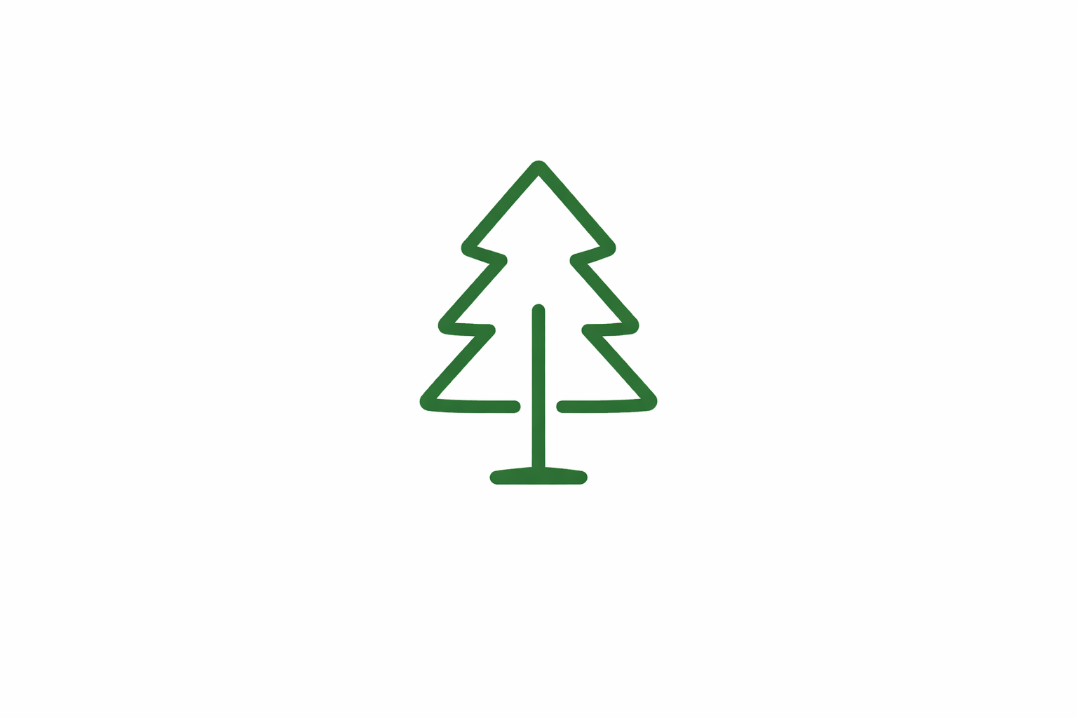 Minimalist green outline of a pine tree on a white background.