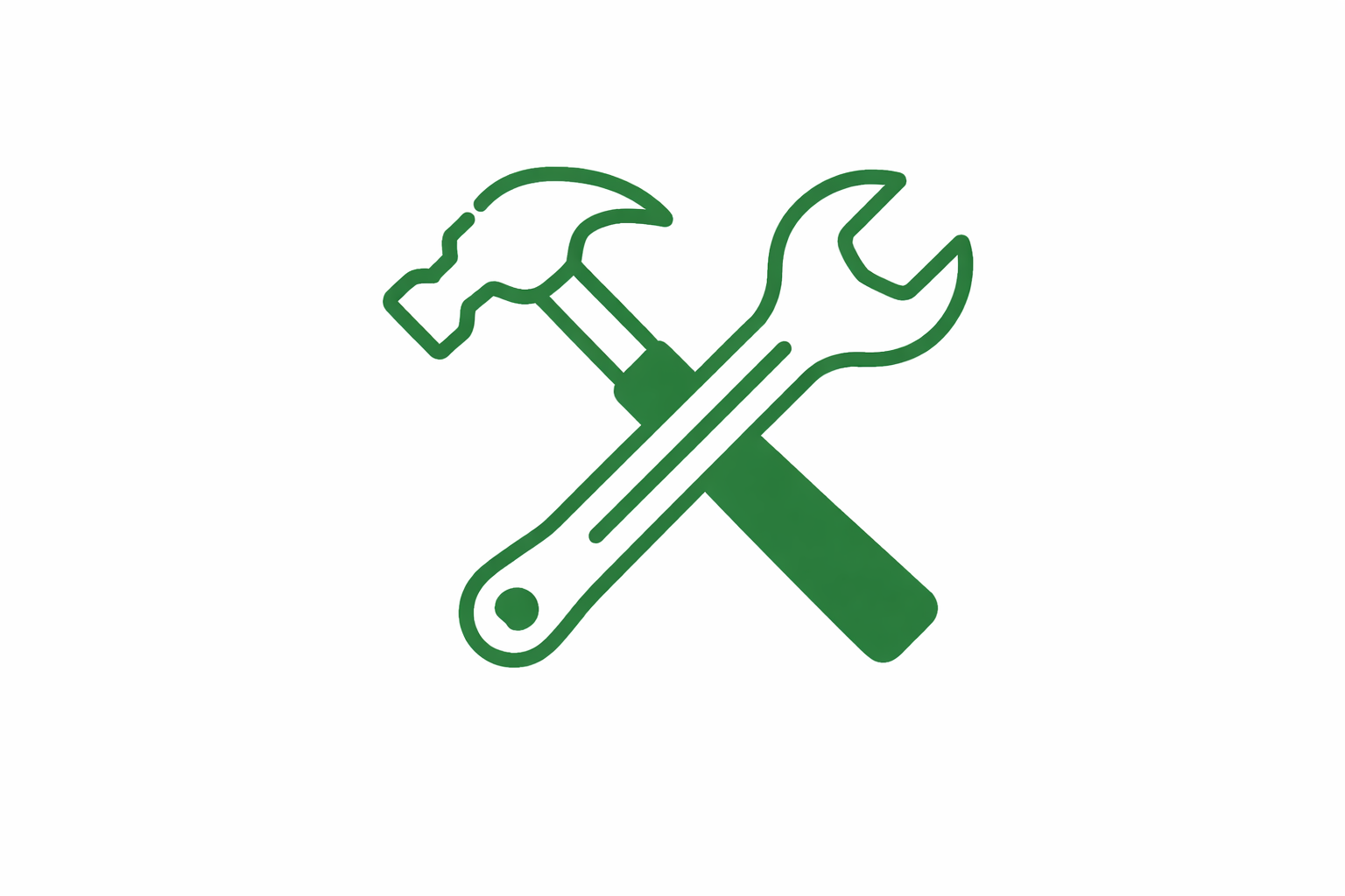 Green icon of a hammer and a wrench crossed over each other.
