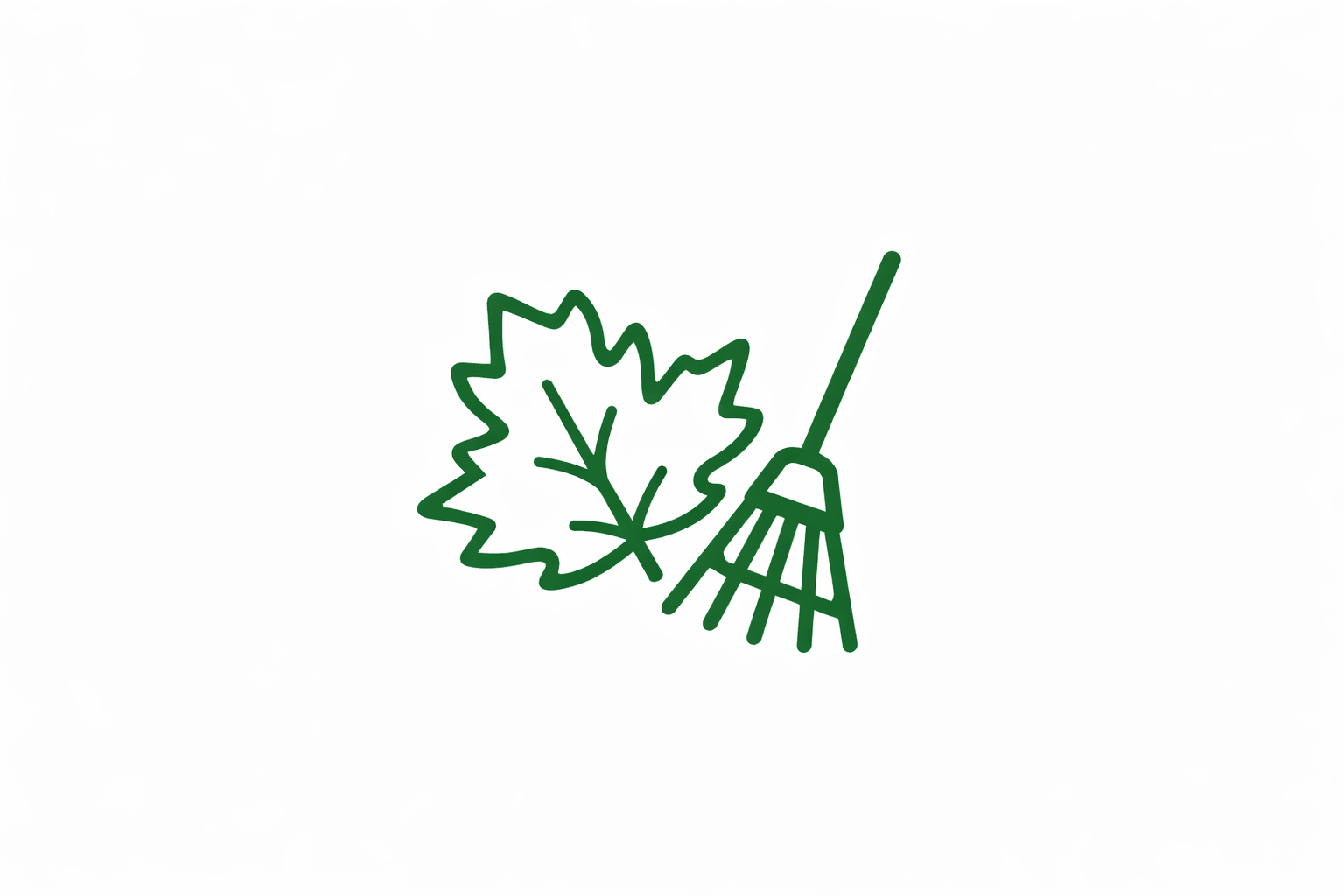 Line drawing of a leaf and a rake.