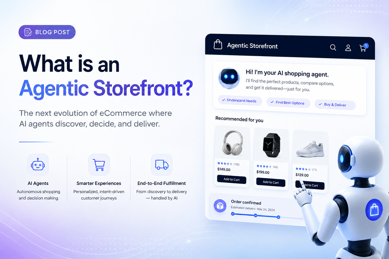 AI shopping agent helping customers discover, compare, and buy products through an agentic storefront interface