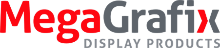 Logo for MegaGrafix Display Products with red and black text.