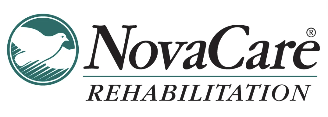 NovaCare Rehabilitation logo with a stylized bird flying over waves inside a circle.