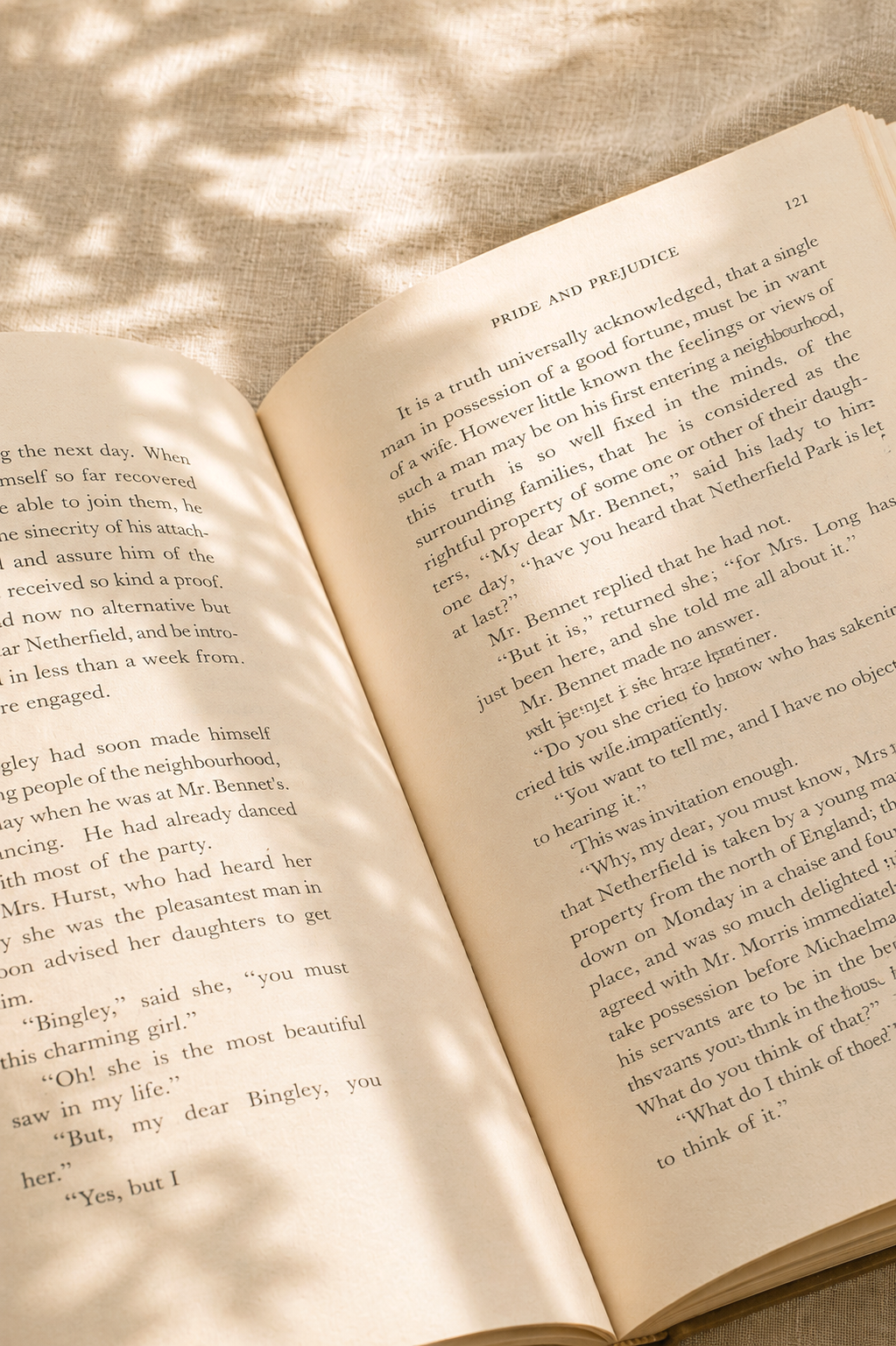 Open book in warm natural light with soft shadows