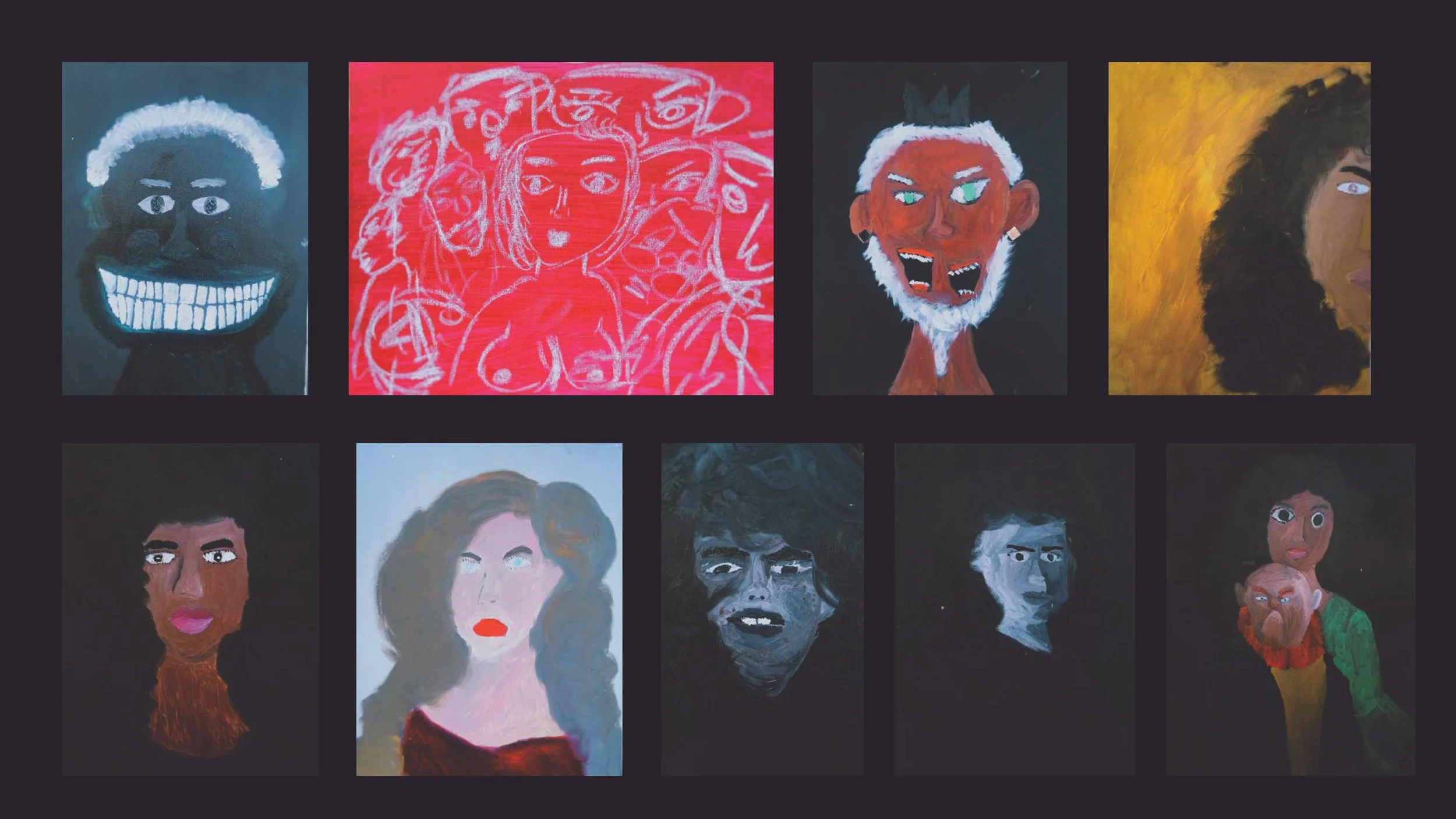 A collection of ten colorful, abstract portraits of diverse individuals and characters in various artistic styles.