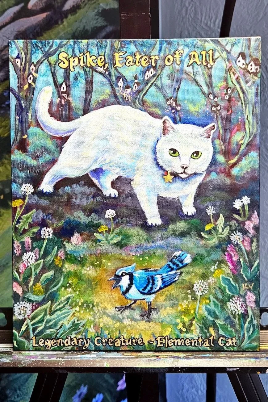 It was so great to work with Katrina! I had a concept in mind (a portrait of my partner's cat in the style of a Magic the Gathering card), and she worked with me every step of the way to bring it to life. She kept me updated on the progress of my com