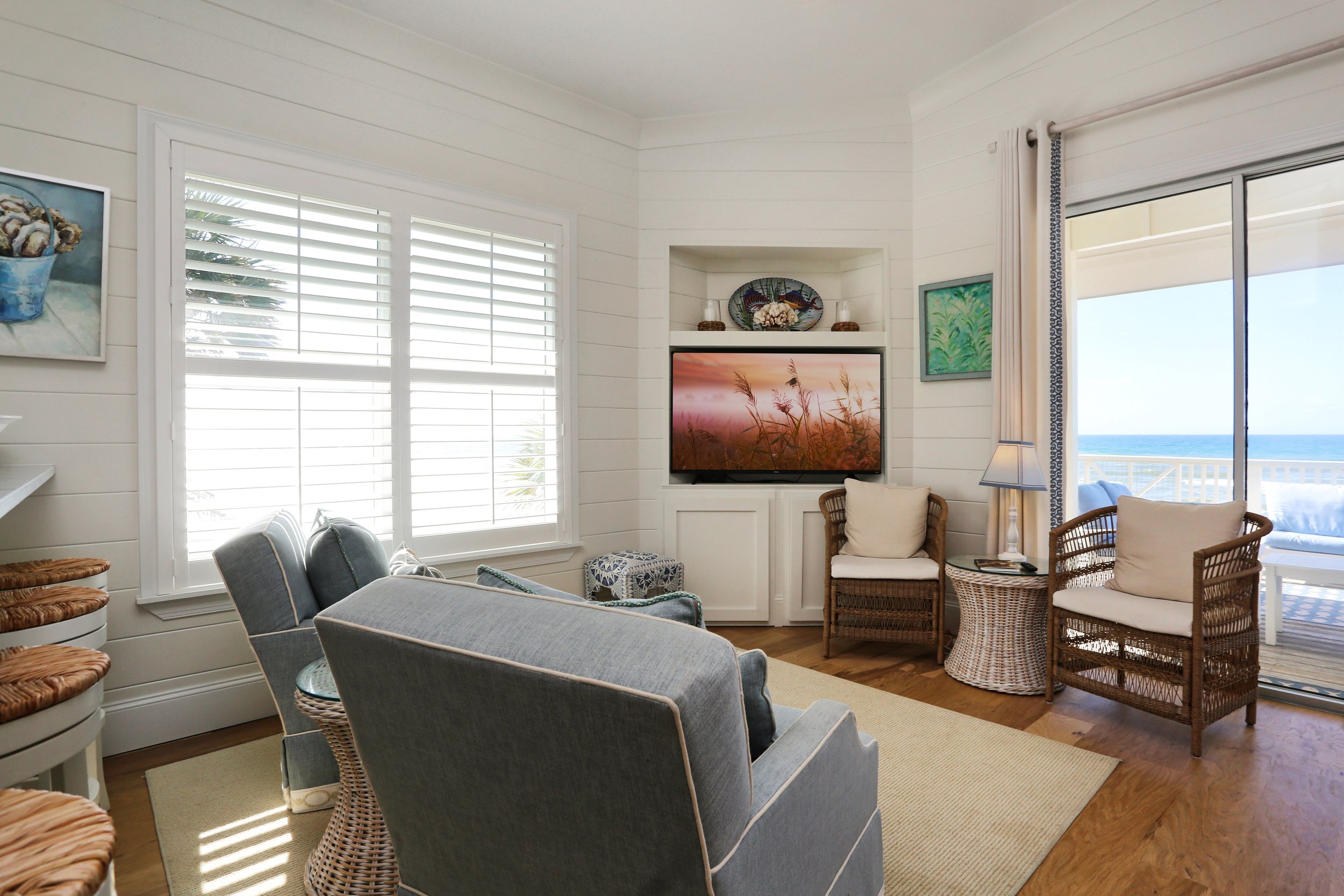 South side living room with smart TV