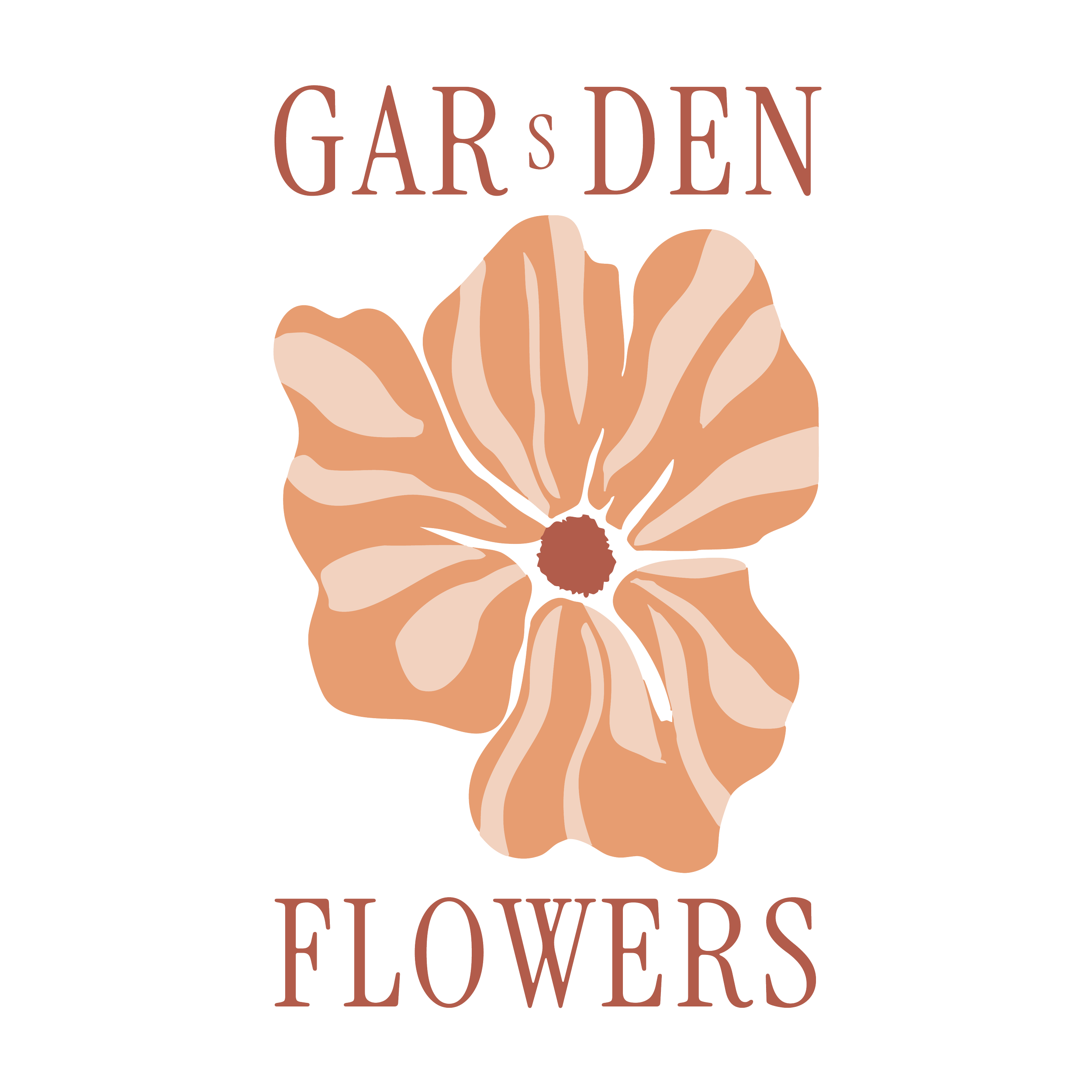Text reading "GARDEN FLOWERS" with an illustrated flower in shades of beige and light brown above the text.