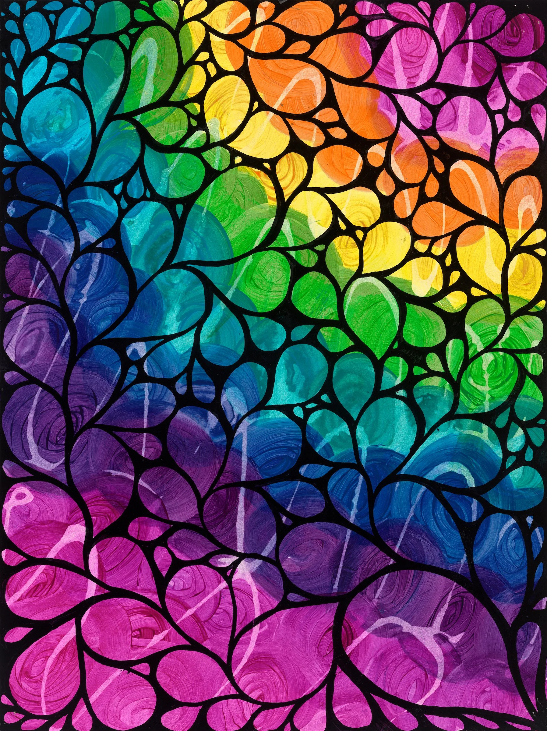 "Everything At Once"' 

This is what joy looks like when it finally has enough room.
Hot pink and magenta rise from the bottom like something that has been waiting to bloom. Purple deepens into blue, blue opens into teal, teal breaks into green, gree