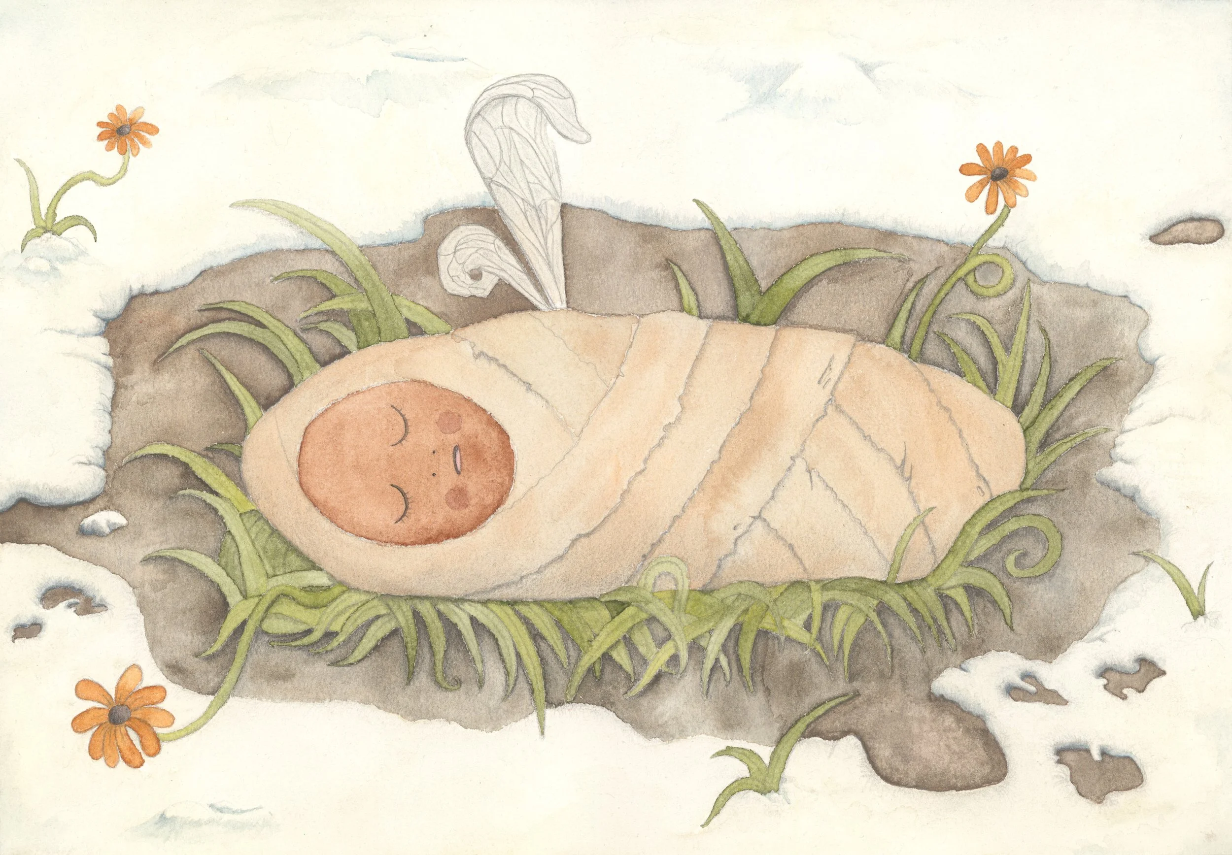 "The Birth of Spring" 2025, Graphite & Watercolor on Paper