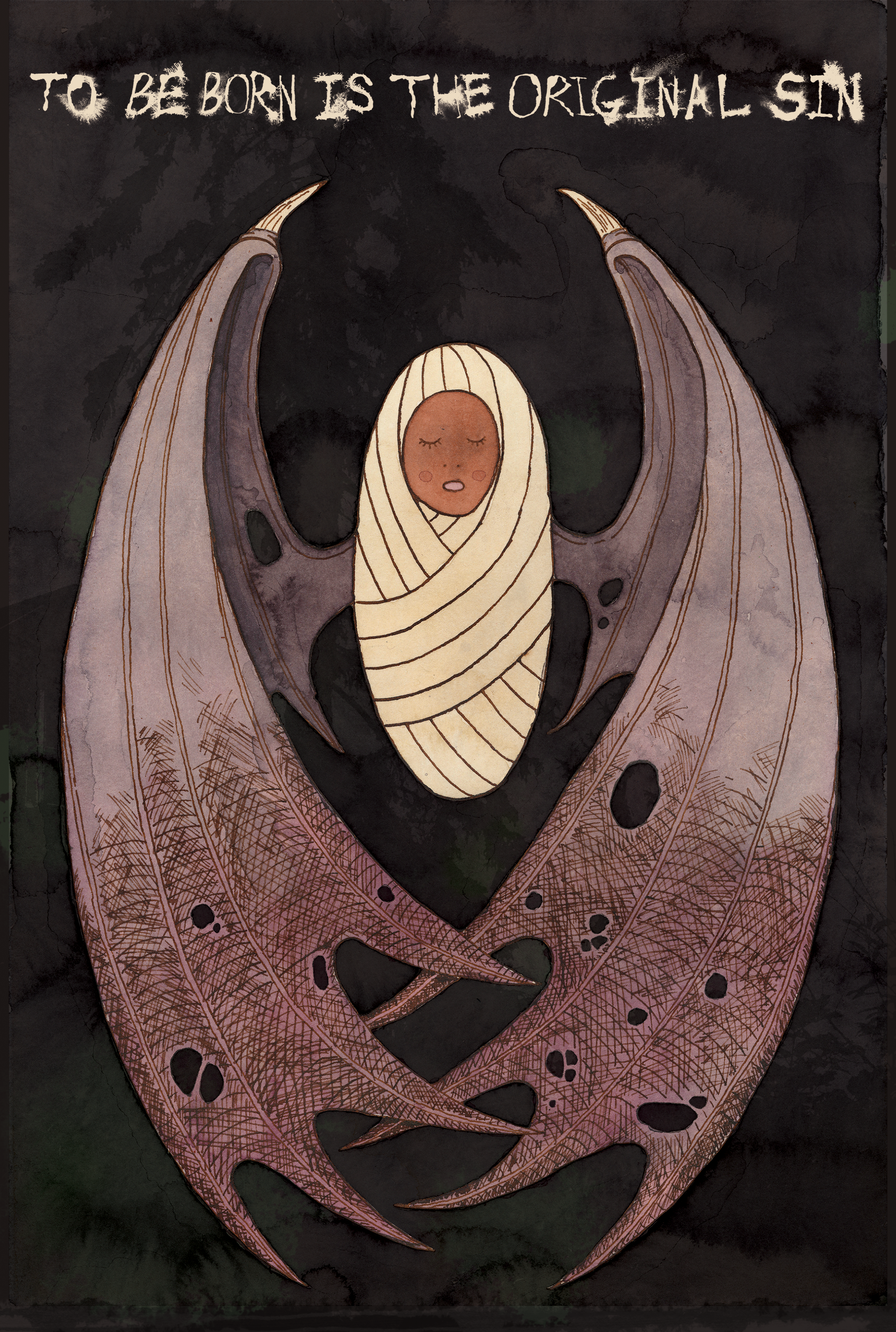 "To be born is the original sin" 2026, Acrylic Ink on Paper + Photoshop
