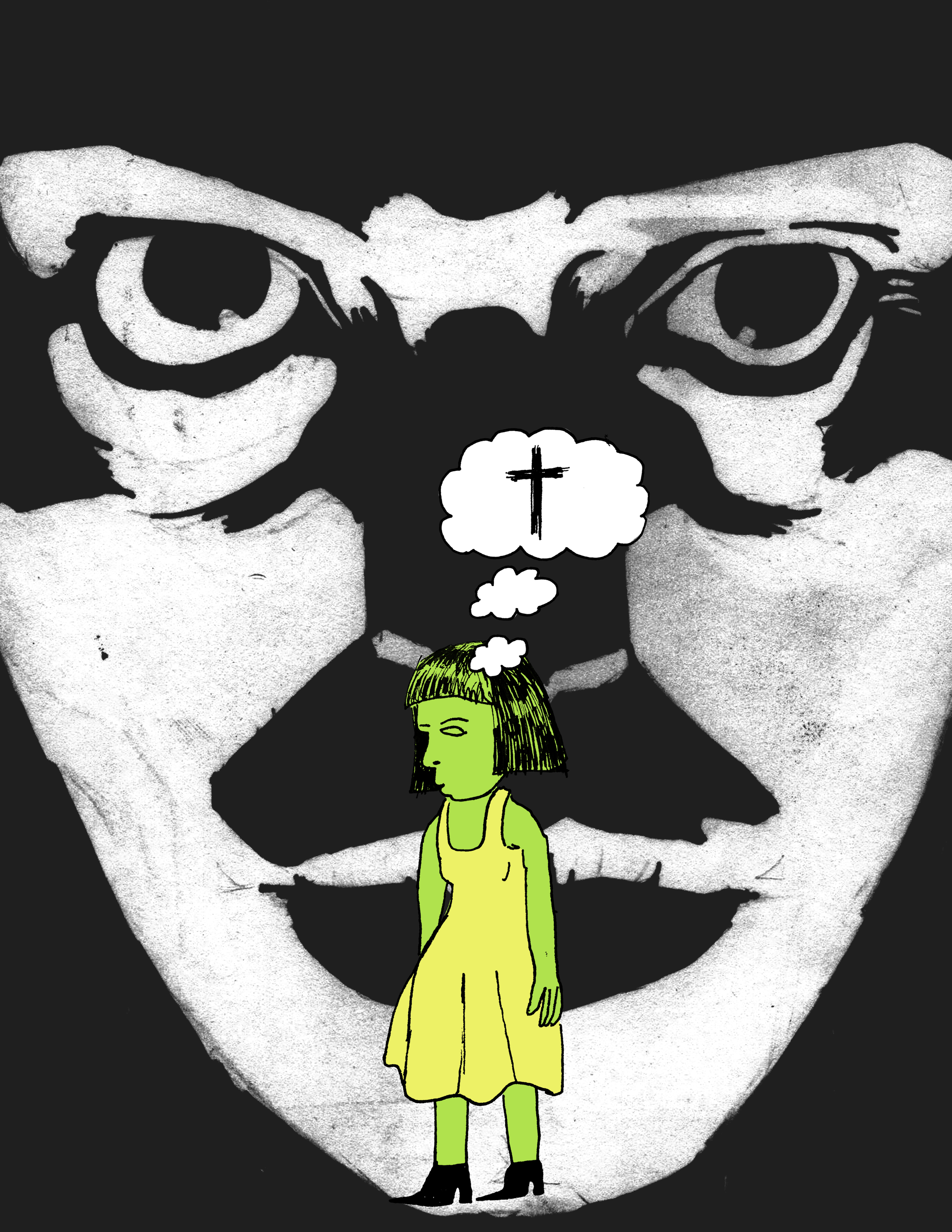 "Omniscience" 2026, Digital Mixed Media. (Published in "Sideline Magazine" Spring 2026)