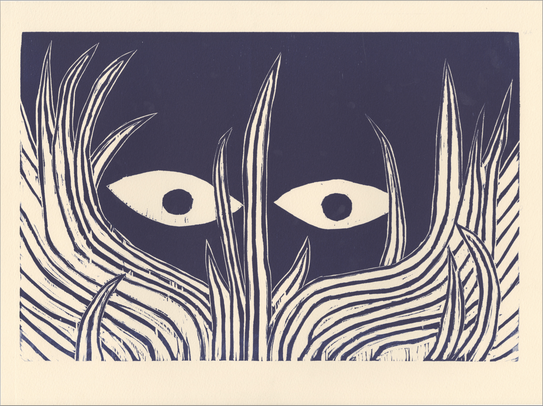 "Peeping Through the Grass" 2025, Woodblock Print