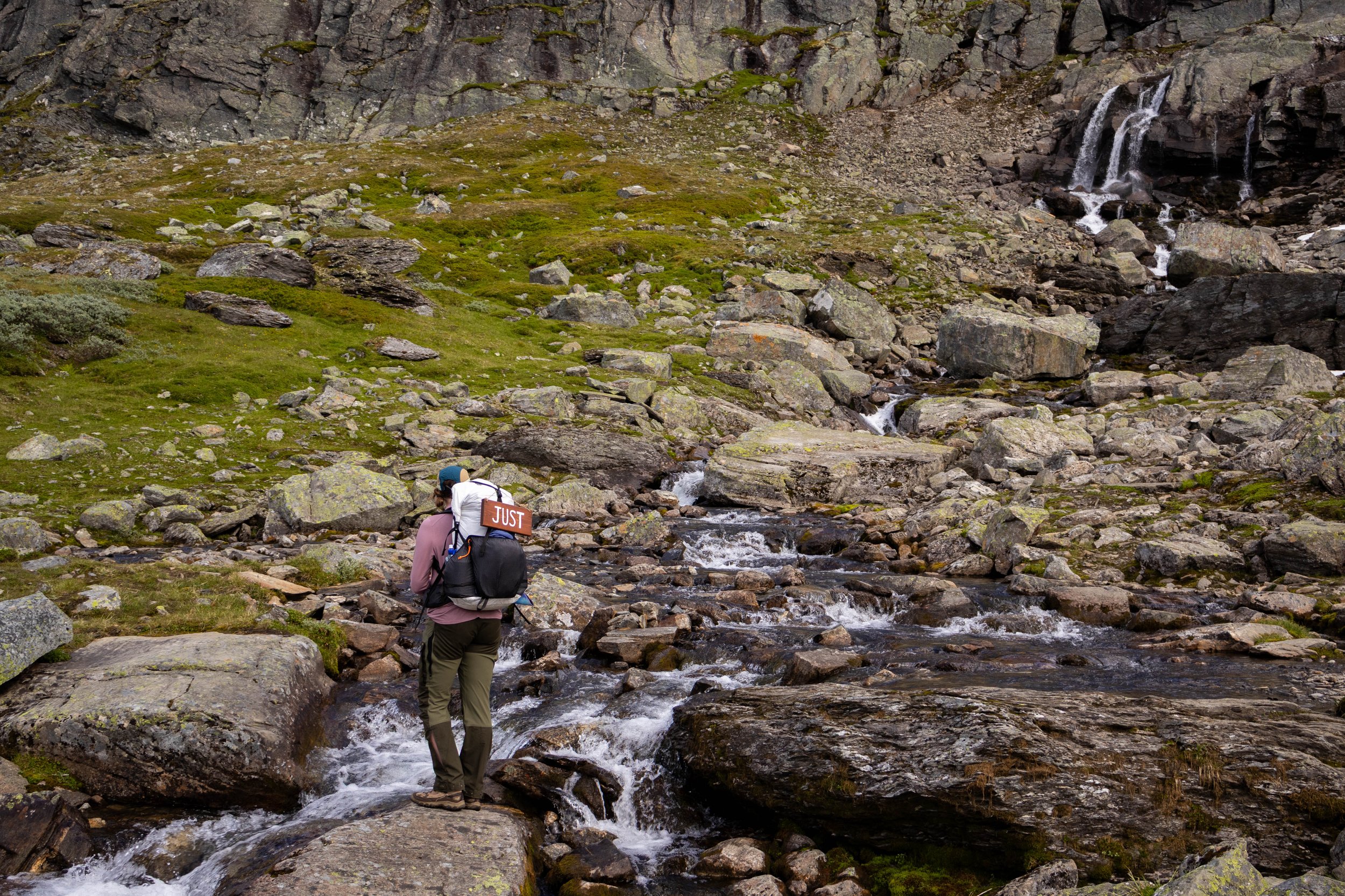 One of the many waterfalls and water crossings in the Aurlandsdalen Valley hike.