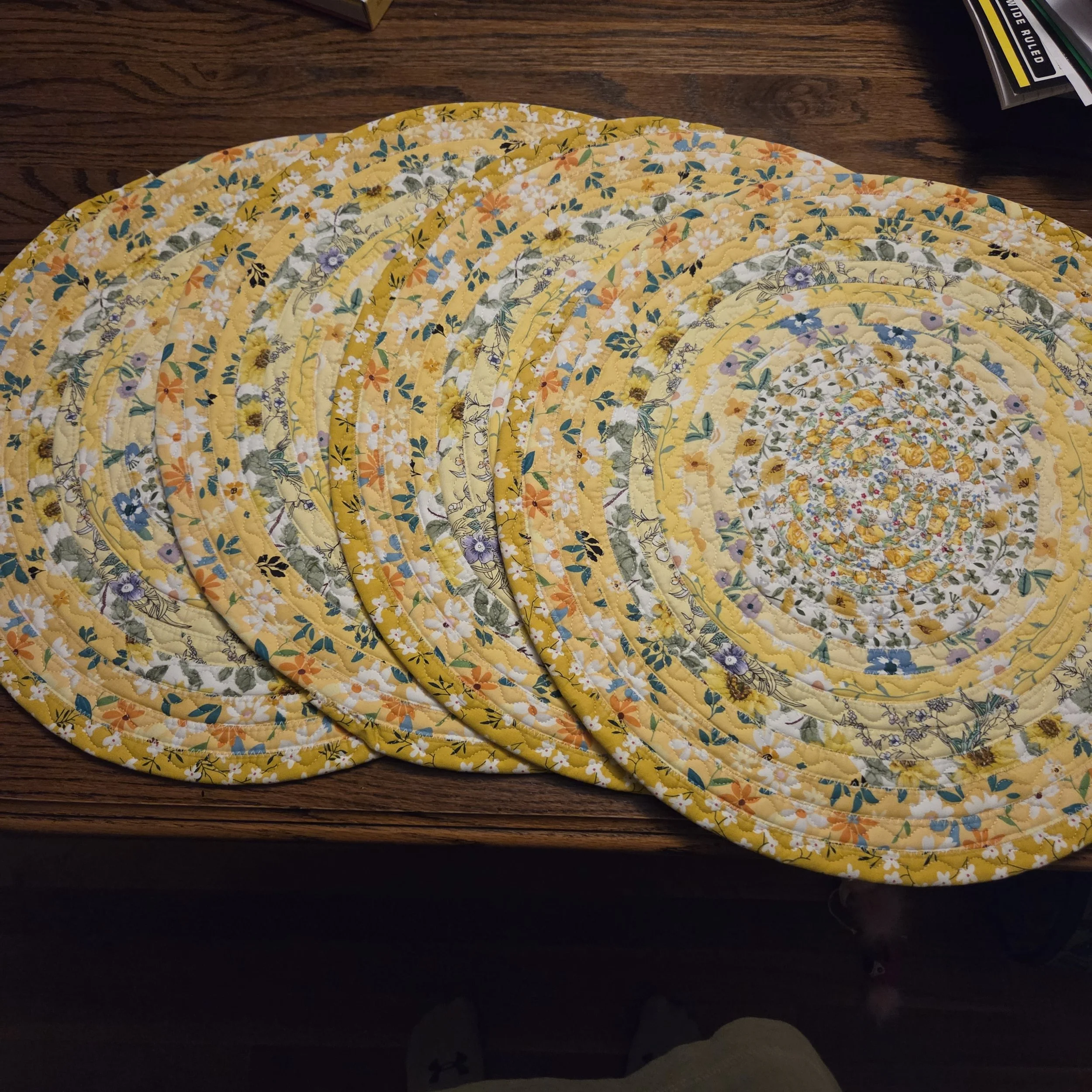 Yellow Floral Placemats- XL Round