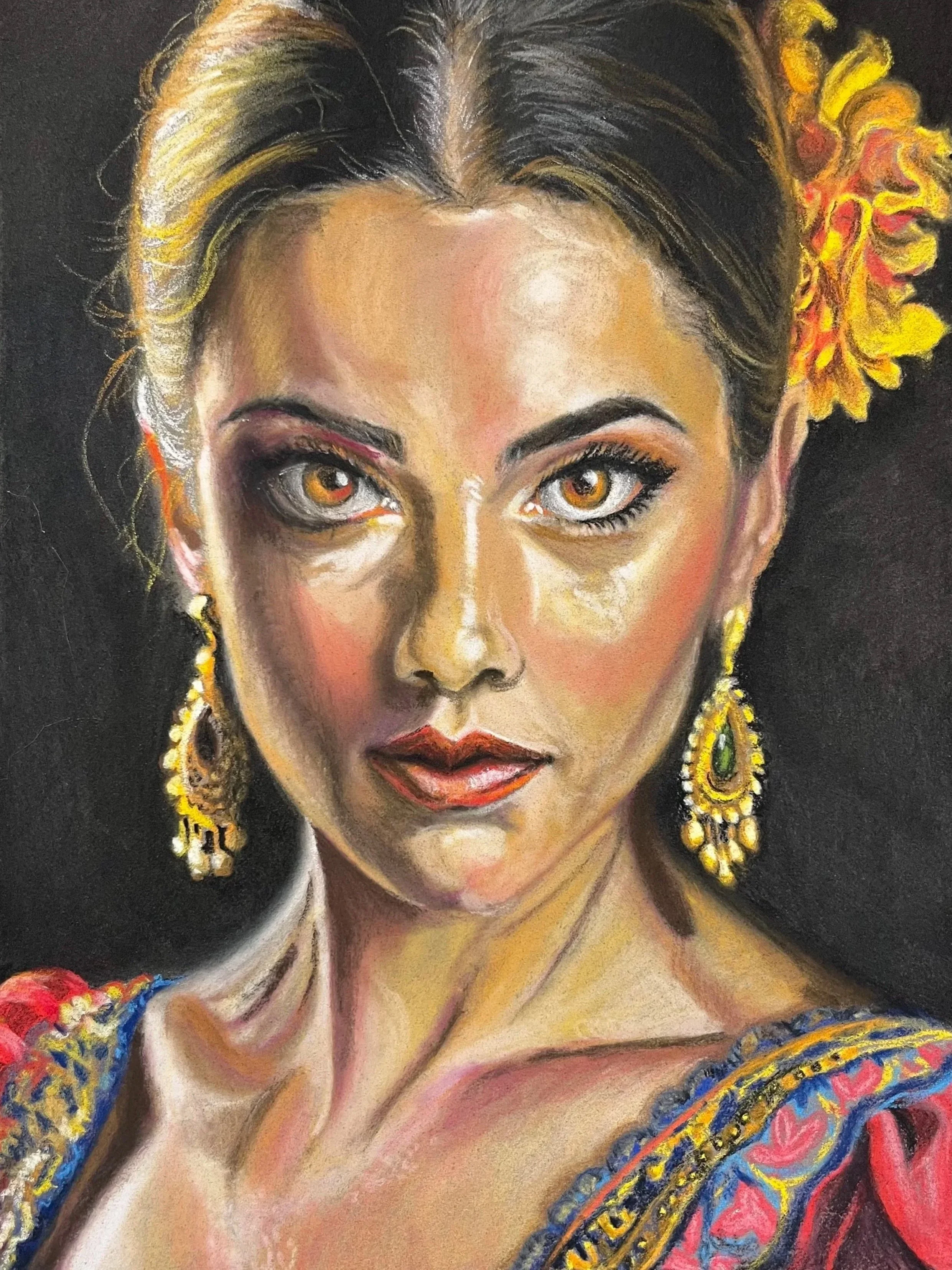 "Flamenco Portrait" Pastel Pencil on Paper